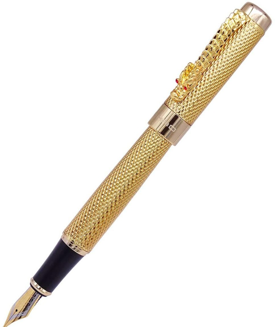 Fountain Pens * | Promo Jinhao Golden Dragon Fountain Pen, 18K Gold Plated Nib, Fine