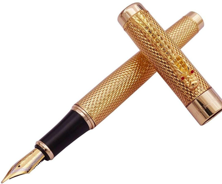 Fountain Pens * | Promo Jinhao Golden Dragon Fountain Pen, 18K Gold Plated Nib, Fine