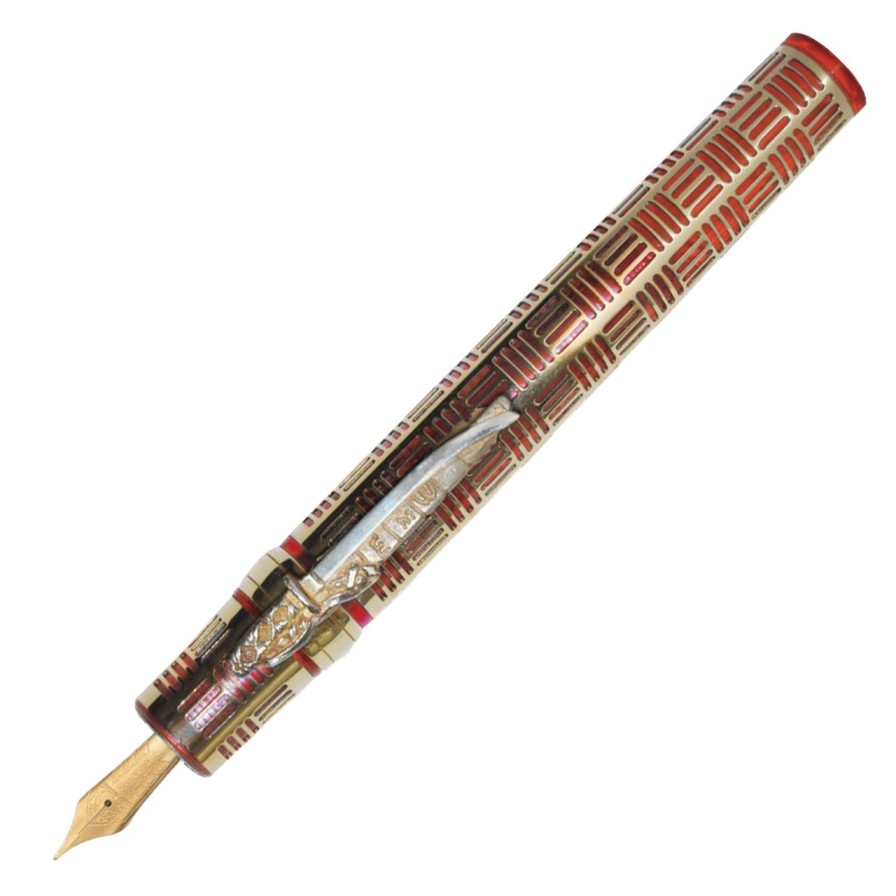 Fountain Pens * | Deals Stipula Davinci Fosco Maraini Le Capless Fountain Pen, Red & Gold, Ultra-Fine 14Kt Sti-Flex Nib