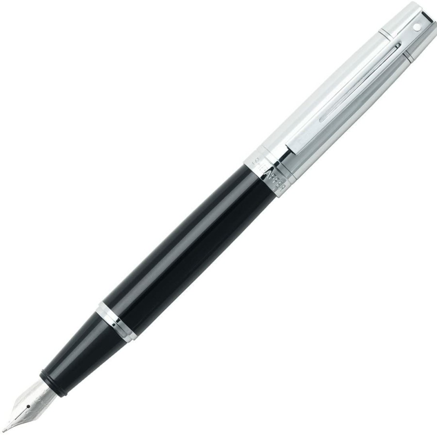 Fountain Pens * | Hot Sale Sheaffer 300 Glossy Black Lacquer, Chrome Cap, Fountain Pen, Fine