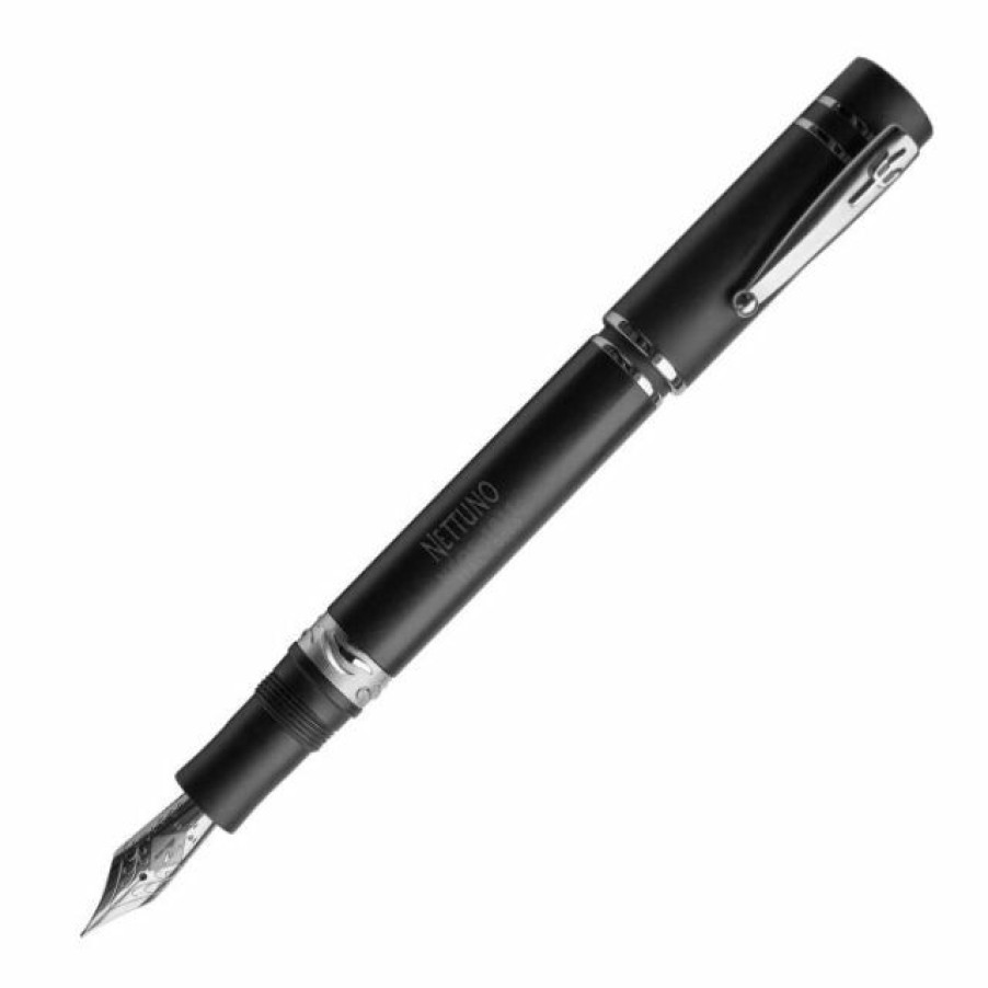 Fountain Pens * | Best Sale Nettuno 1911 Neos Adone Fountain Pen, Matte Black & Palladium, Fine Nib