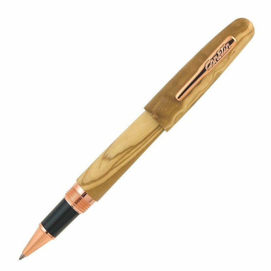 Rollerball Pens * | Deals Conklin All American Limited Edition Olive Wood Rollerball Pen, Rose Gold Trim