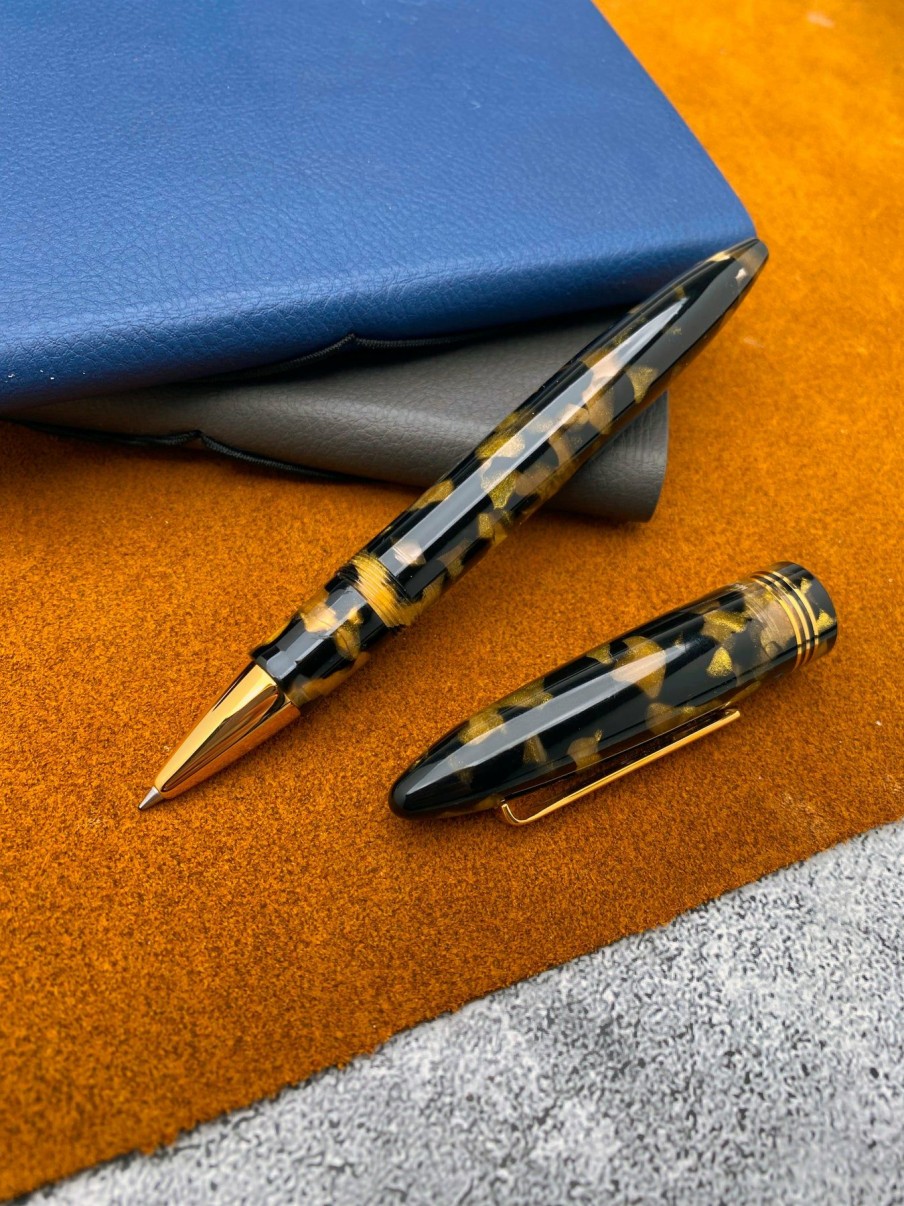 Rollerball Pens * | Budget Tibaldi Bononia Rollerball Pen, Black & Gold, 18K Gold Plated Trim