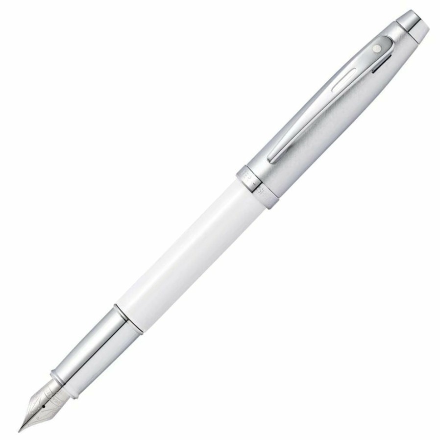 Fountain Pens * | Cheap Sheaffer 100 Fountain Pen, Brushed Chrome & White, Medium Nib