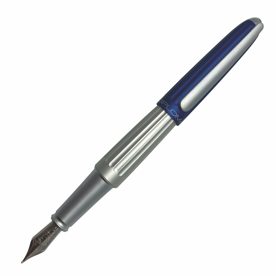 Fountain Pens * | Best Reviews Of Diplomat Aero Silver Blue Fountain Pen