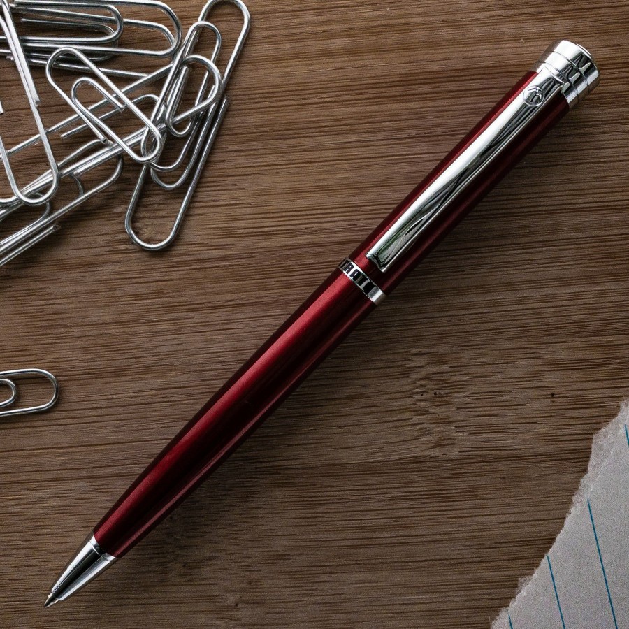 Ballpoint Pens * | New Monteverde Strata Ballpoint Pen, Red & Chrome