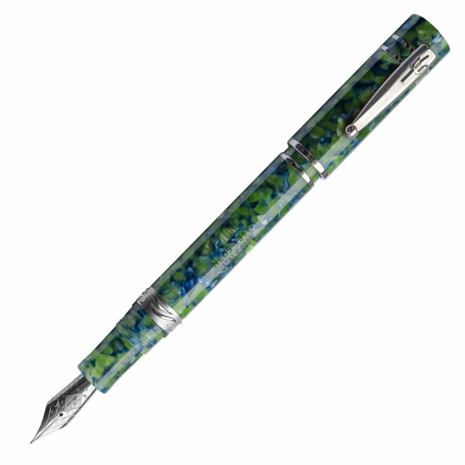 Fountain Pens * | Budget Nettuno 1911 Neos Atlante Fountain Pen, Blue & Green, Palladium Trim, Fine Nib