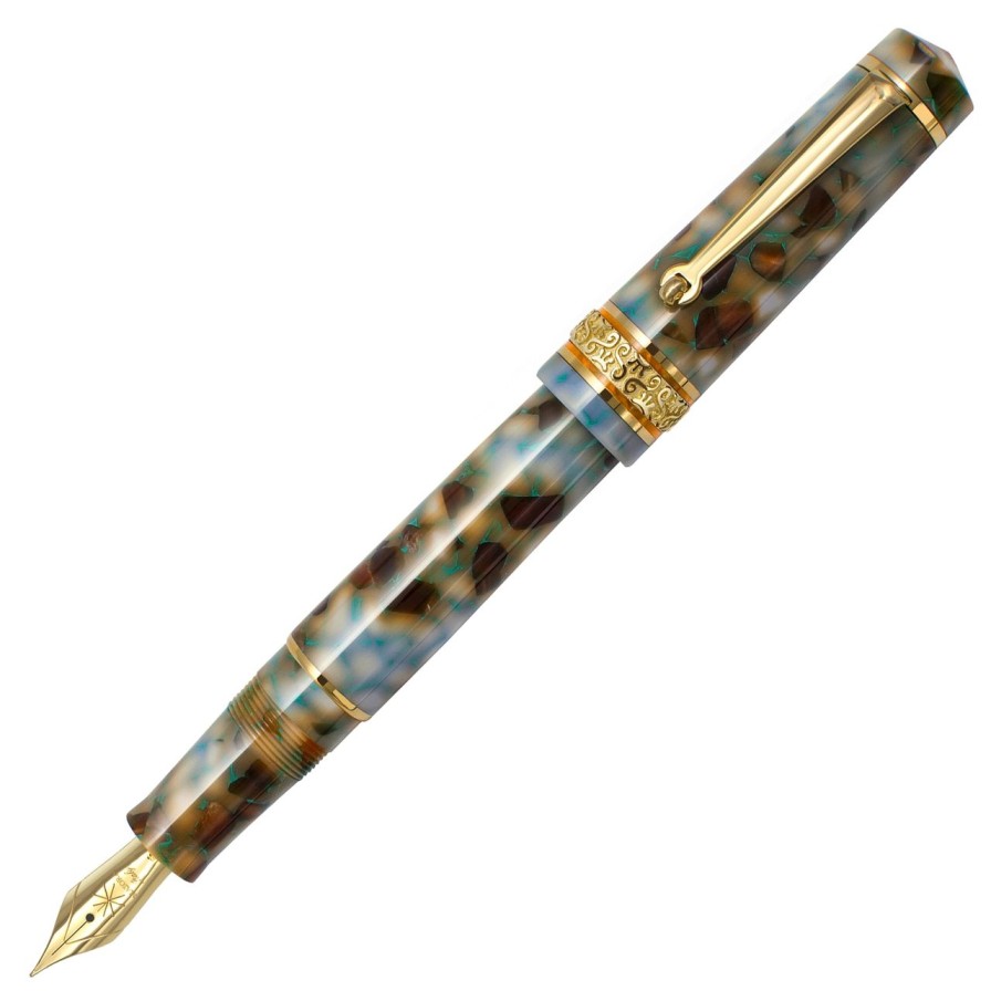 Fountain Pens * | New Maiora Alpha Ercolano Fountain Pen, Blue And Brown Resin, Gold Accents