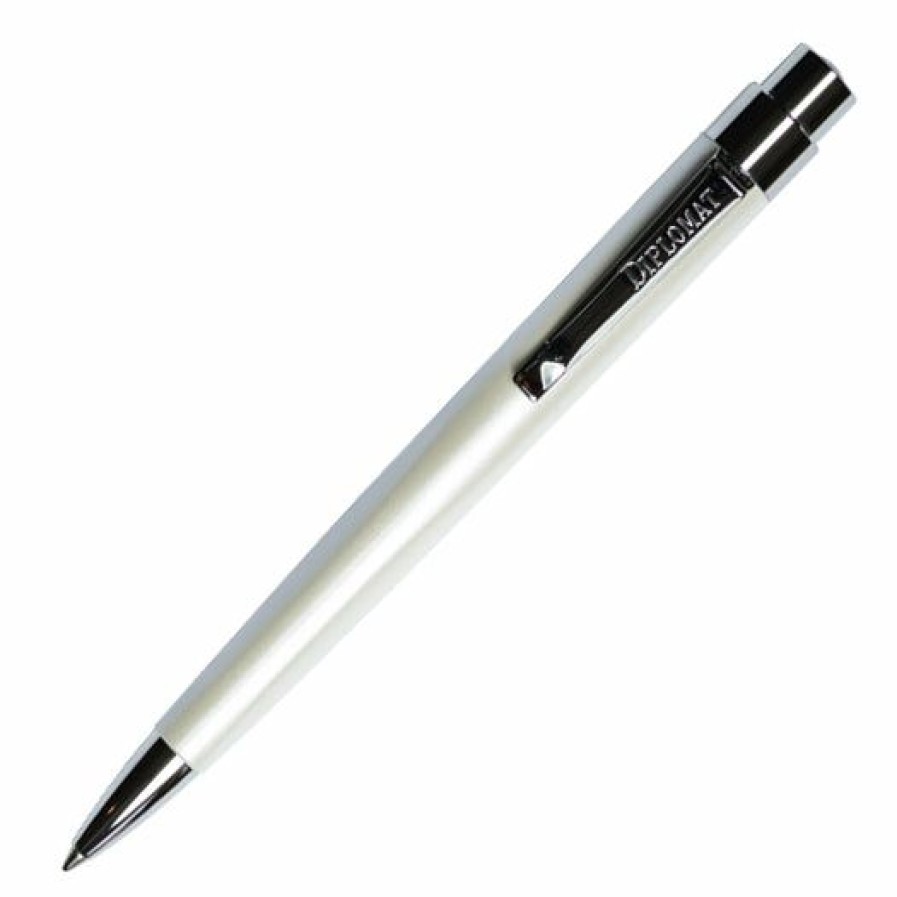 Ballpoint Pens * | Top 10 Diplomat Magnum Soft Touch Ballpoint Pen, Pearl White