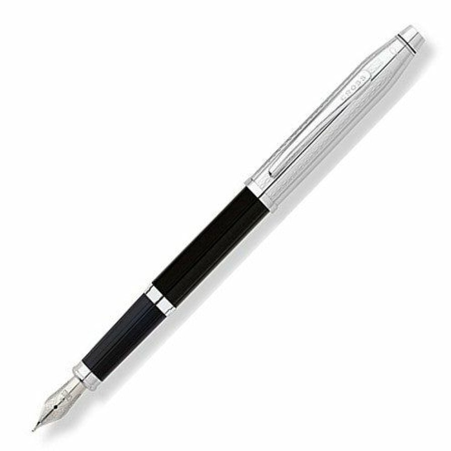 Fountain Pens * | Discount Cross Century Ii Engraved Tuxedo Chrome & Black Fountain Pen, Medium Nib