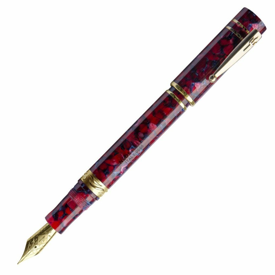 Fountain Pens * | Hot Sale Nettuno 1911 Neos Prometeo Fountain Pen, Red & Blue, Gold Trim, Medium Nib