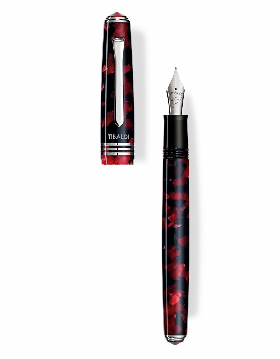 Fountain Pens * | Outlet Tibaldi N60 Ruby Red Resin Fountain Pen, Palladium Trim, Medium Nib