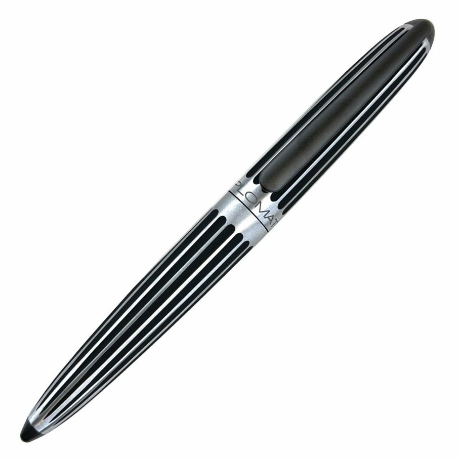 Rollerball Pens * | Best Reviews Of Diplomat Aero Black & Chrome Stripes Rollerball Pen