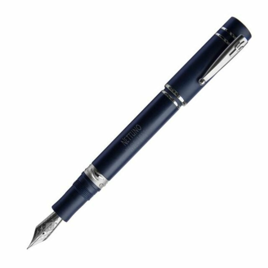 Fountain Pens * | Best Sale Nettuno 1911 Neos Ulisse Fountain Pen, Matte Blue & Palladium, Medium Nib