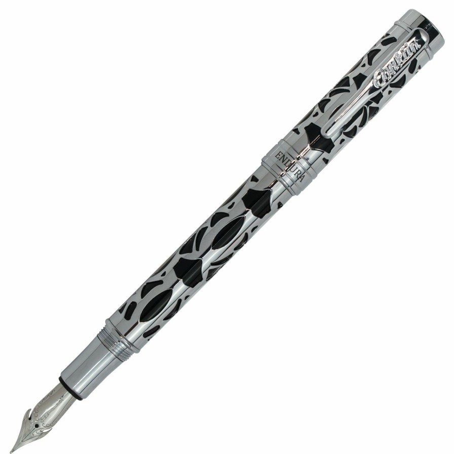 Fountain Pens * | New Conklin Endura Deco Crest Fountain Pen, Black & Chrome