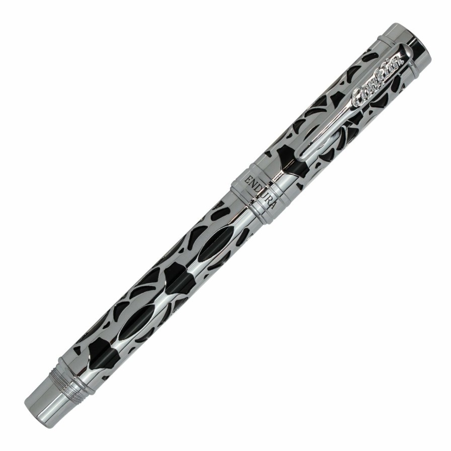 Fountain Pens * | New Conklin Endura Deco Crest Fountain Pen, Black & Chrome