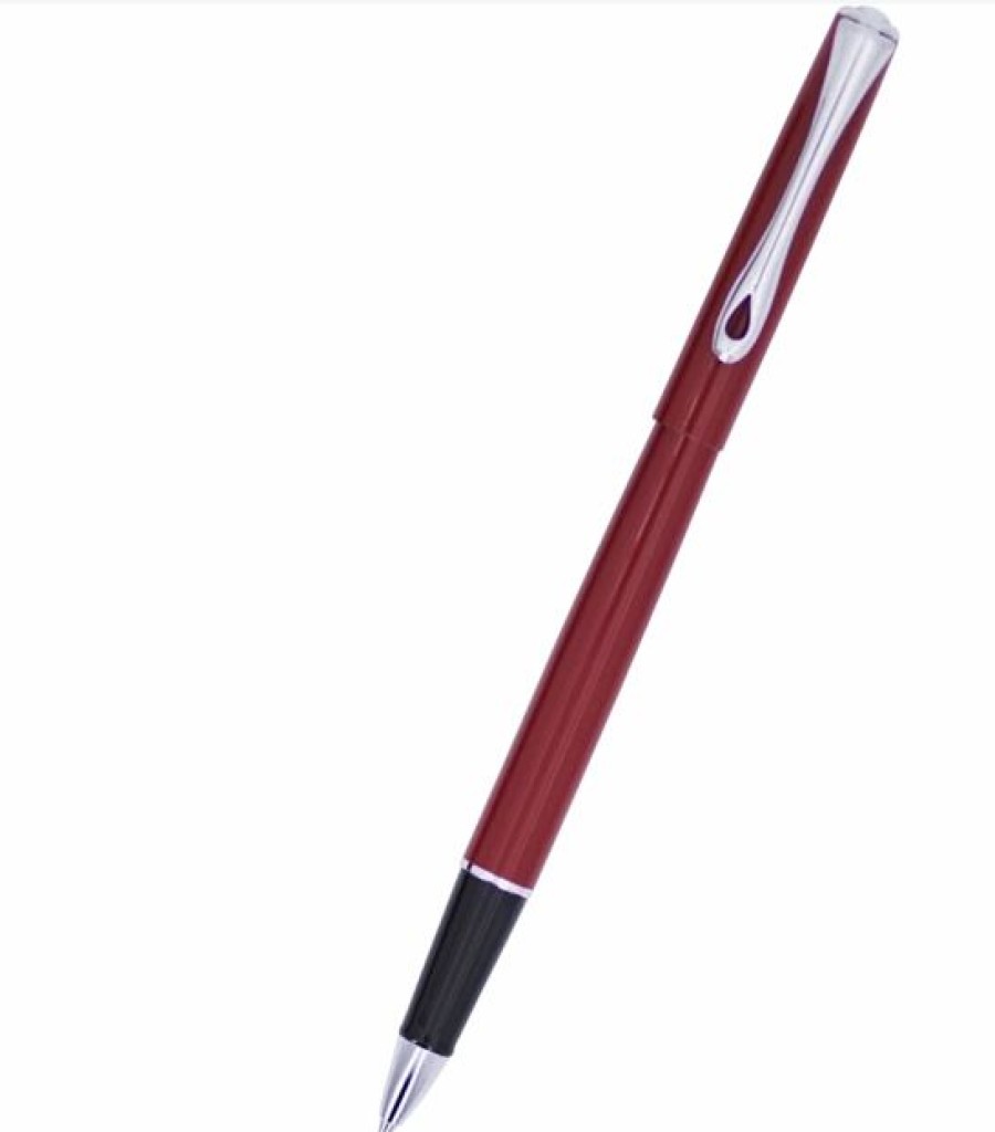 Rollerball Pens * | Budget Diplomat Traveller Rollerball Pen, Dark Red & Chrome