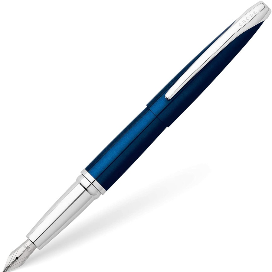 Fountain Pens * | Hot Sale Cross Atx Fountain Pen, Translucent Blue & Chrome, Fine Nib