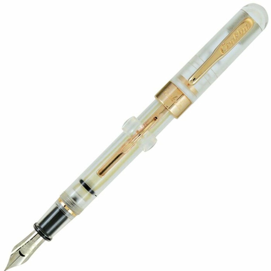 Fountain Pens * | Best Deal Conklin Limited Edition Mark Twain Crescent Filler Fountain Pen, Clear & Rose Gold