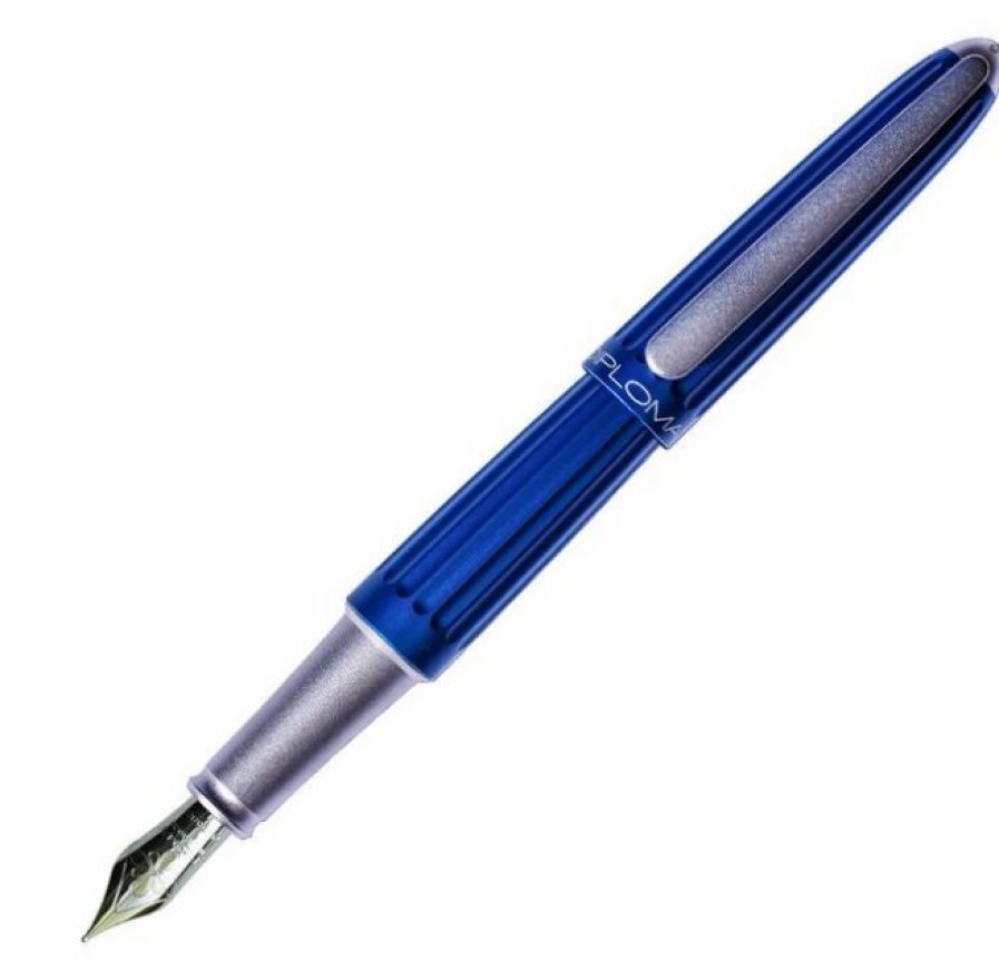 Fountain Pens * | Brand New Diplomat Aero Blue Fountain Pen, Medium Nib, 14Kt Gold