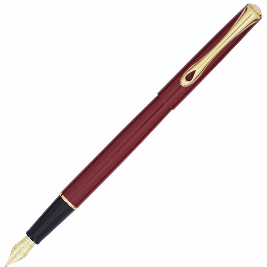 Fountain Pens * | Cheapest Diplomat Traveller Dark Red & Gold Fountain Pen