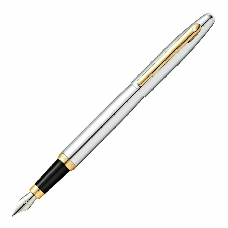 Fountain Pens * | Promo Sheaffer Vfm Fountain Pen, Chrome & Gold, Medium Nib