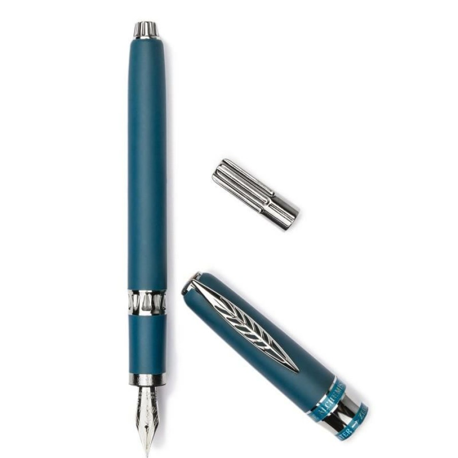 Fountain Pens * | Budget Pineider Alchemist Zeolite Fountain Pen, Kilauea Blue, Stub 14K Nib