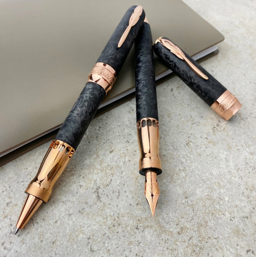 Rollerball Pens * | Discount Pineider Limited Edition Forged Carbon Rollerball Pen, Rose Gold Trim