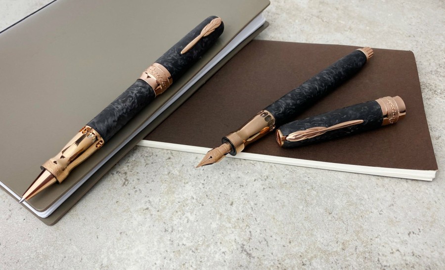 Rollerball Pens * | Discount Pineider Limited Edition Forged Carbon Rollerball Pen, Rose Gold Trim