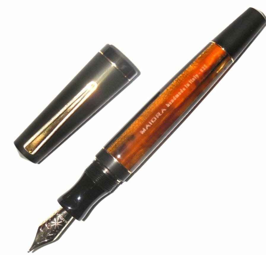 Fountain Pens * | Flash Sale Maiora Impronte, Black & Orange, Oversized Fountain Pen, Extra-Fine Nib