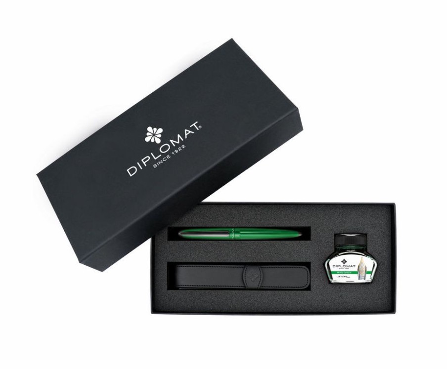 Fountain Pens * | Best Pirce Diplomat Aero Fountain Pen Gift Set, Green