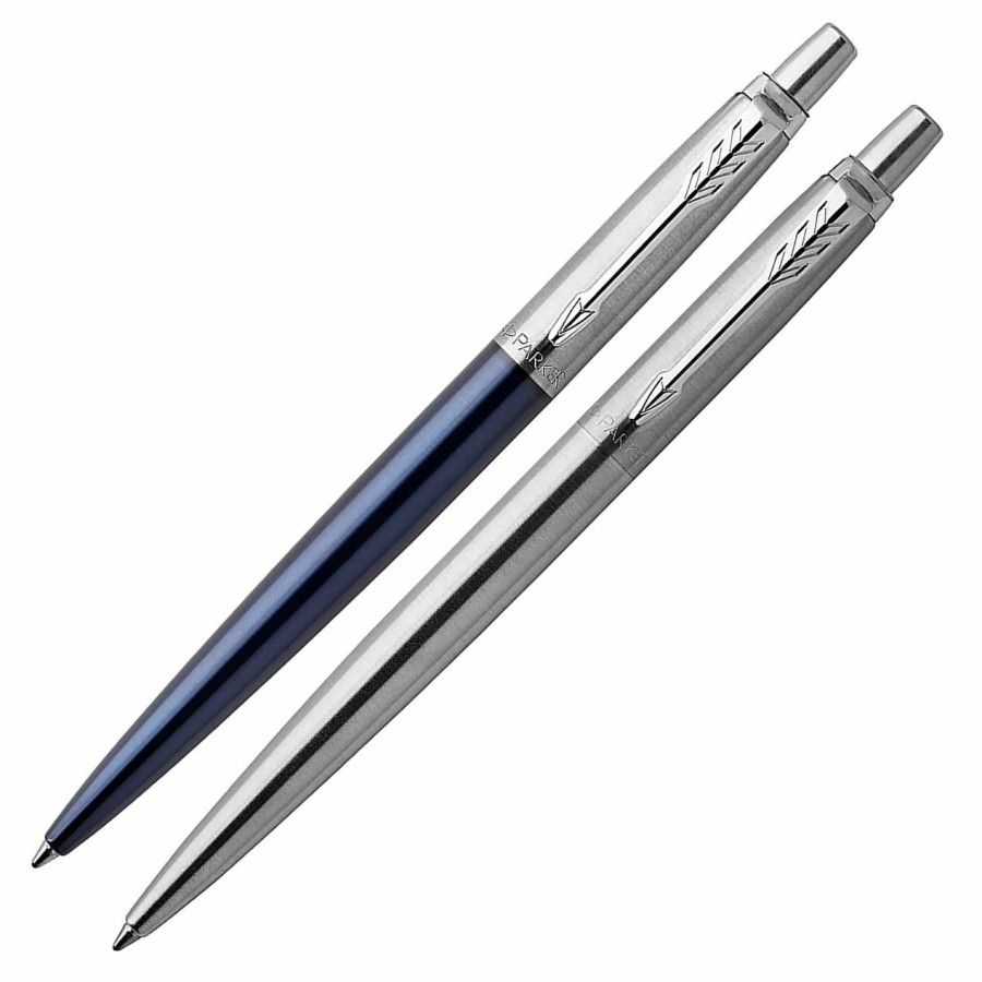 Ballpoint Pens * | Cheapest Parker Jotter Ballpoint Pen Set, Royal Blue & Stainless Steel, 2 Pack