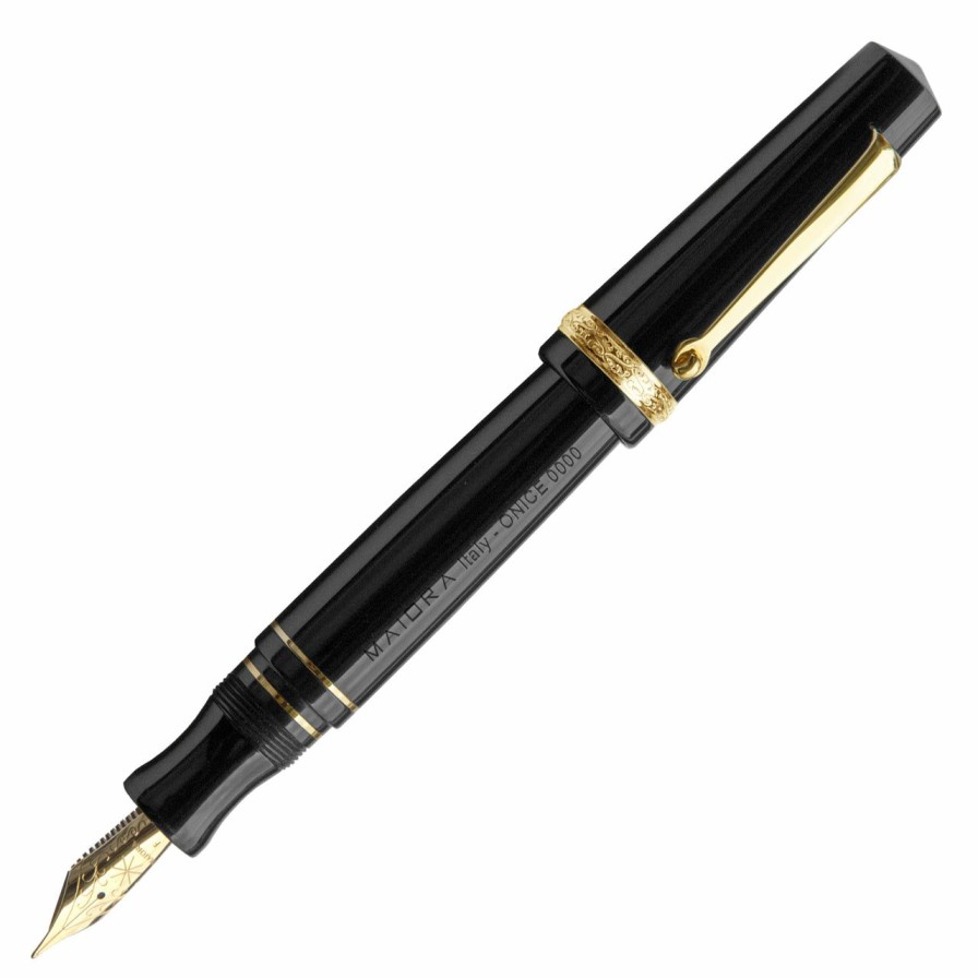 Fountain Pens * | Best Pirce Maiora Aventus Onice Fountain Pen, Mirror Black & Gold, Medium Nib