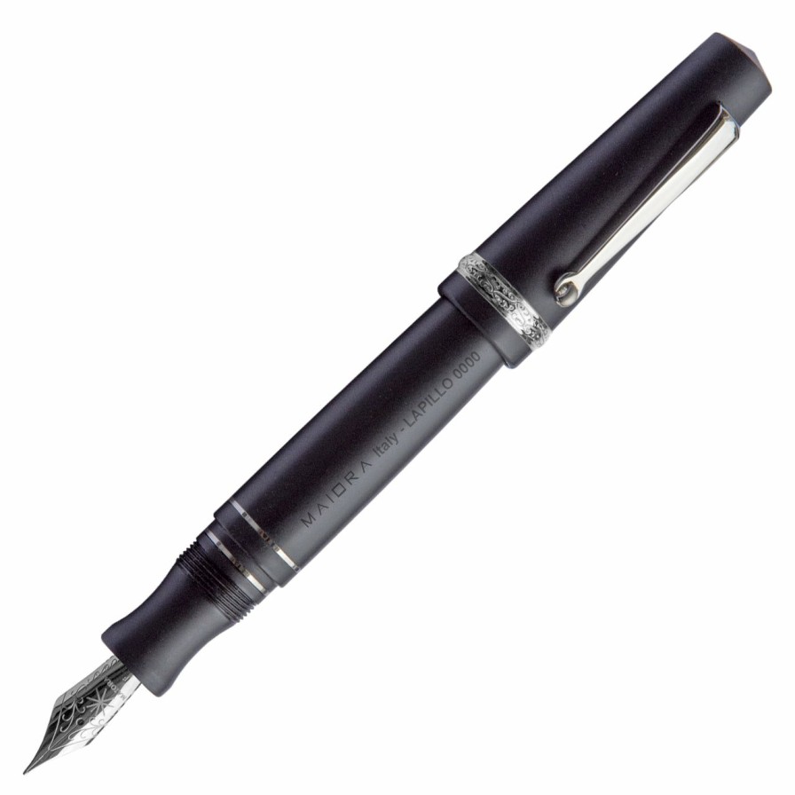 Fountain Pens * | Best Deal Maiora Aventus Lapillo Fountain Pen, Matte Black & Palladium, Broad Nib