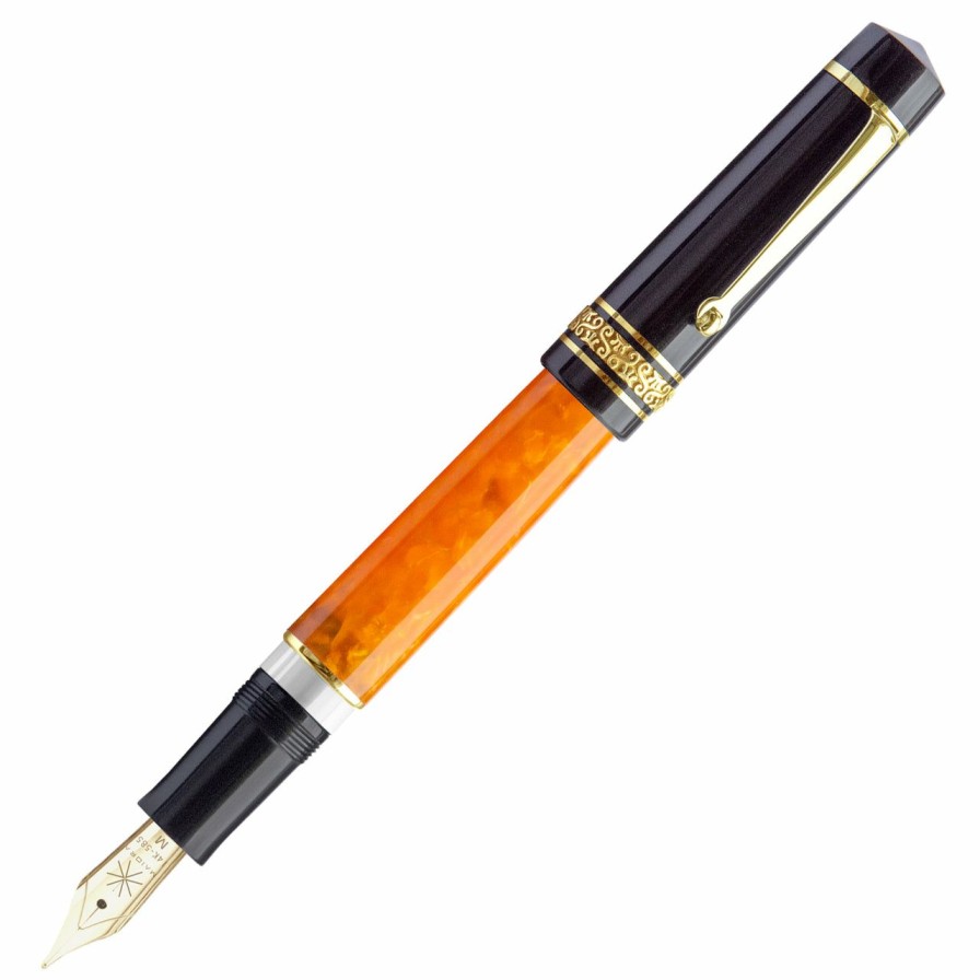 Fountain Pens * | Top 10 Maiora Mytho K Origine Fountain Pen, Polished Black, Orange & Gold, Medium 14K Nib