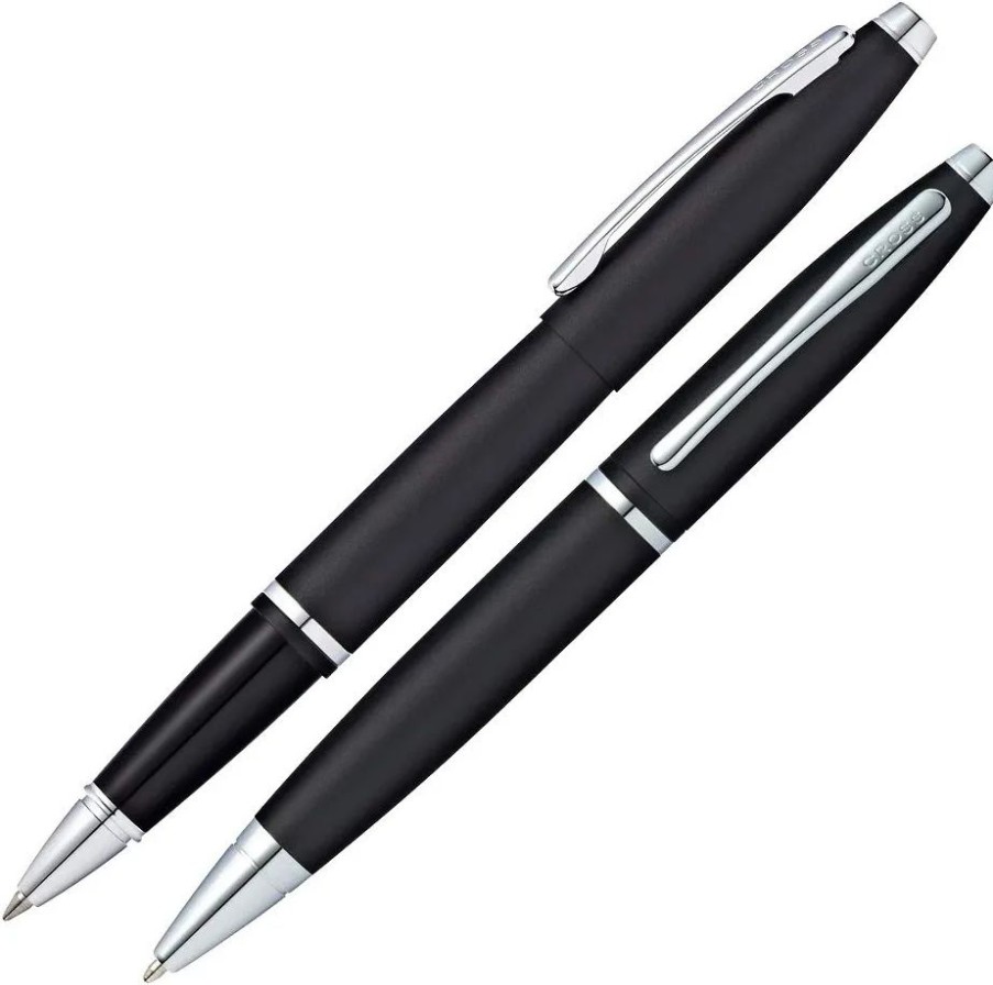 Ballpoint Pens * | Brand New Cross Calais Rollerball & Ballpoint Pen Set, Black & Chrome