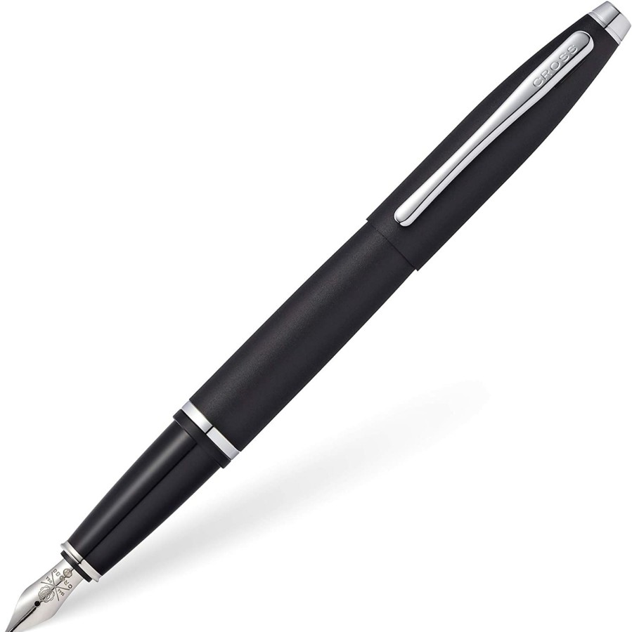 Fountain Pens * | Cheap Cross Calais Fountain Pen, Black & Chrome, Medium, Free Refills