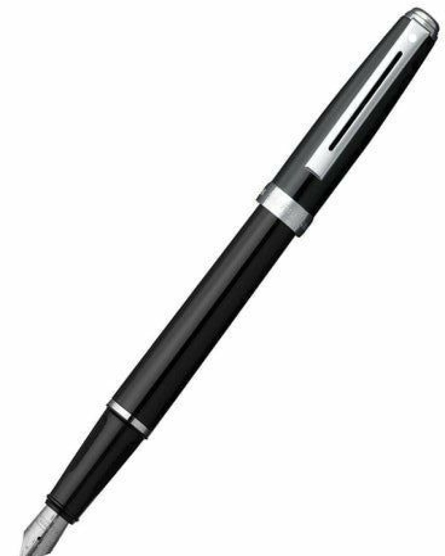 Fountain Pens * | Budget Sheaffer Prelude Fountain Pen, Black Lacquer & Nickel Plate, Medium Nib