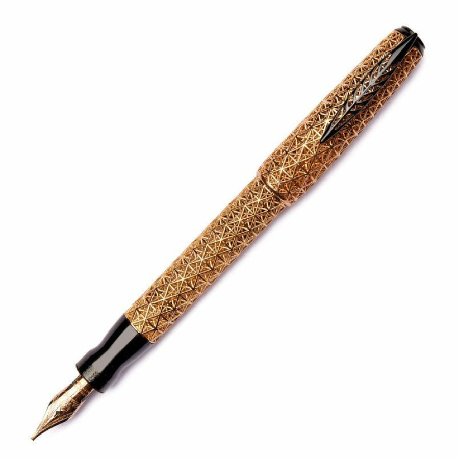 Fountain Pens * | Wholesale Pineider Le Psycho Sterling Silver Fountain Pen, Yellow Gold Coated, Fine Nib