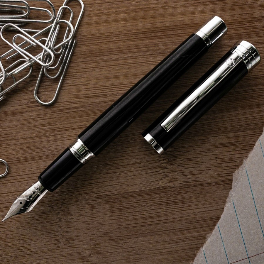 Fountain Pens * | Top 10 Monteverde Strata Fountain Pen, Black & Chrome