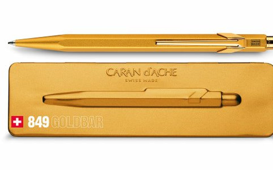 Ballpoint Pens * | New Caran D'Ache 849 Goldbar Ballpoint Pen, #849.999G