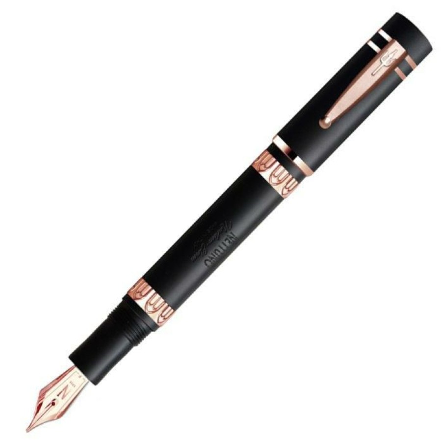 Fountain Pens * | Best Deal Nettuno 1911 Fountain Pen, Black Sands With Rose Gold Trim, Fine Nib