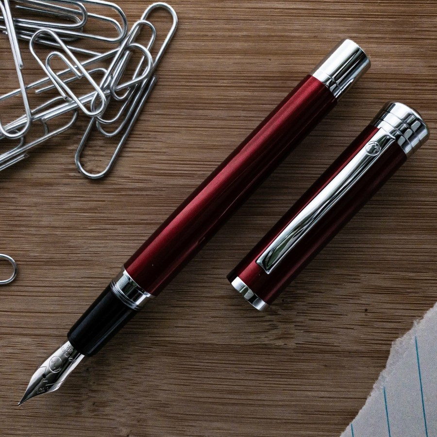 Fountain Pens * | Hot Sale Monteverde Strata Fountain Pen, Red & Chrome