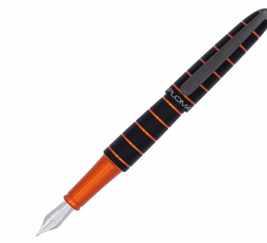 Fountain Pens * | Cheap Diplomat Elox Ring Black/Orange Fountain Pen