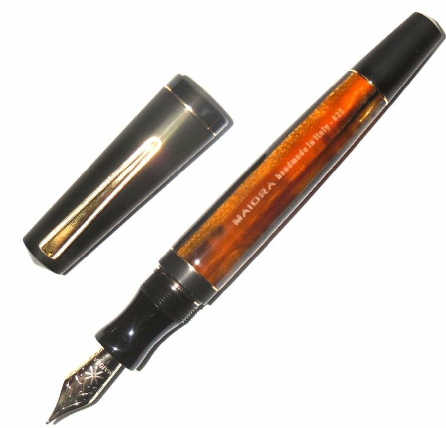 Fountain Pens * | Top 10 Maiora Impronte, Black & Orange, Oversized Fountain Pen, Medium Nib