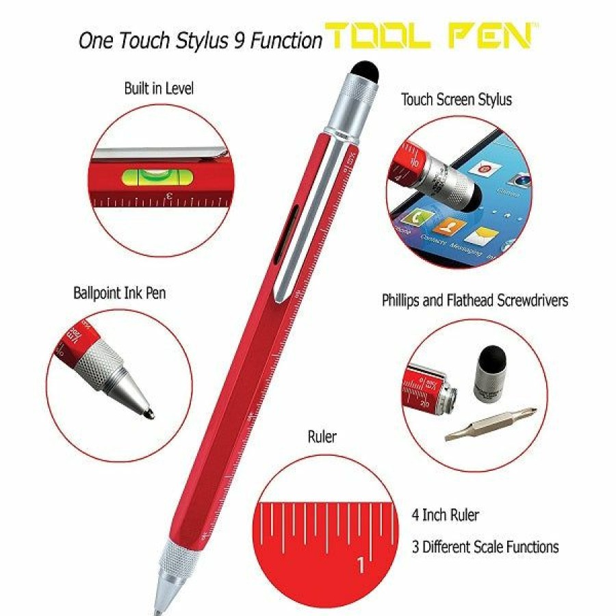 Ballpoint Pens * | Cheapest Monteverde 9 In 1 One Touch Tool Ballpoint Pen & Stylus, Red