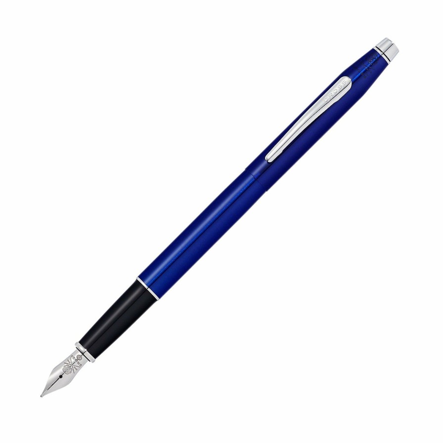 Fountain Pens * | Budget Cross Classic Century Fountain Pen, Translucent Blue & Chrome, Medium Nib