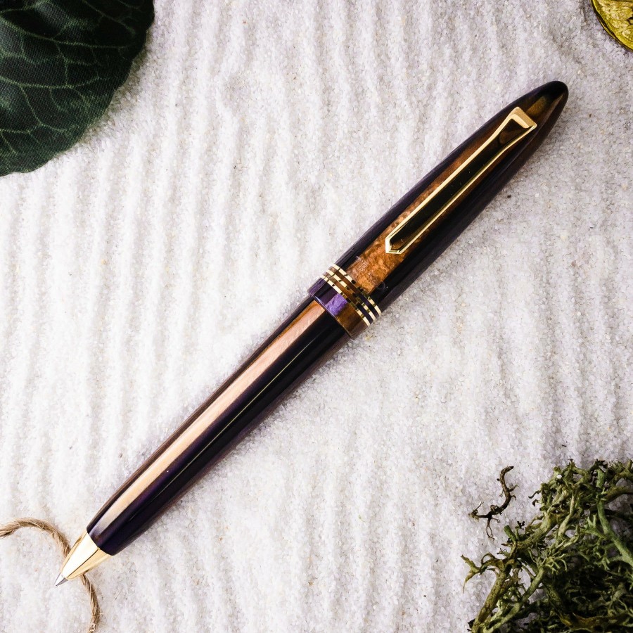 Ballpoint Pens * | Wholesale Tibaldi Bononia Seilan Purple Resin Ballpoint Pen, Gold Trim