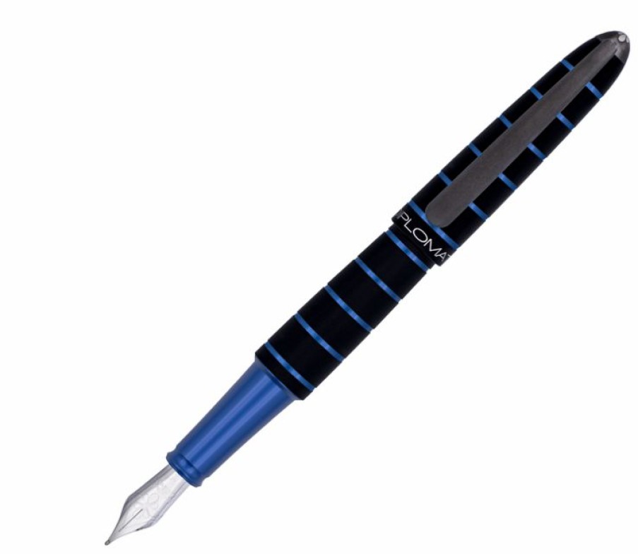 Fountain Pens * | New Diplomat Elox Ring Black/Blue Fountain Pen