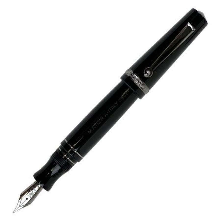 Fountain Pens * | Cheap Maiora Aventus Onice Fountain Pen, Mirror Black & Ruthenium Trim